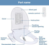 Electric Bidet Toilet Seat with Dual Control (Side Panel & Remote), Warm Water Wash, Heated Seat, Warm Air Dryer, LED Night Light, Fits Existing Toilets