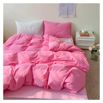 Bed, Cotton Waffle Jacquard Bright Color Four Piece Set Washed Cotton Bed Sheet and Quilt Cover