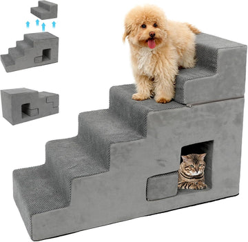 Dog Stairs for Small Dogs 27"H, 6-Step Dog Steps for High Bed, High-Density Foam Pet Stairs with Non-Slip Removable