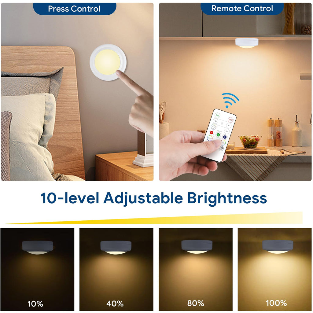 6 Pack LED Puck Lights Remote Control 16 Color Changeable Under Cabinet Lights, Battery Operated Lights Night Light