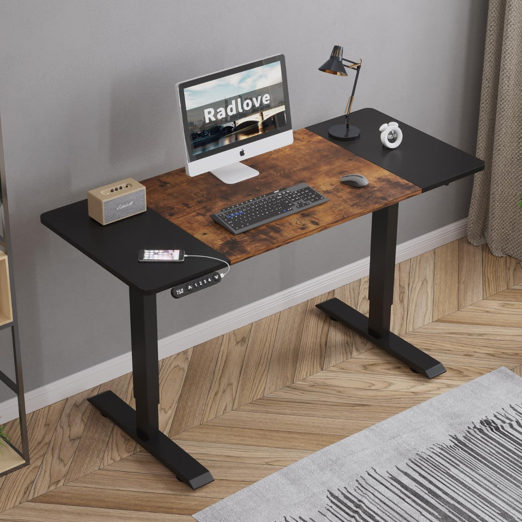 Electric Height Adjustable Standing Desk, 55 x 24 Inches Sit Stand up Workstation, Splice Board Memory Computer Table