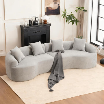 110.2" Curved Sectional, Luxury Wood Grain Chenille Fabric, Oversized Sectional, Compression Curved Couch, No