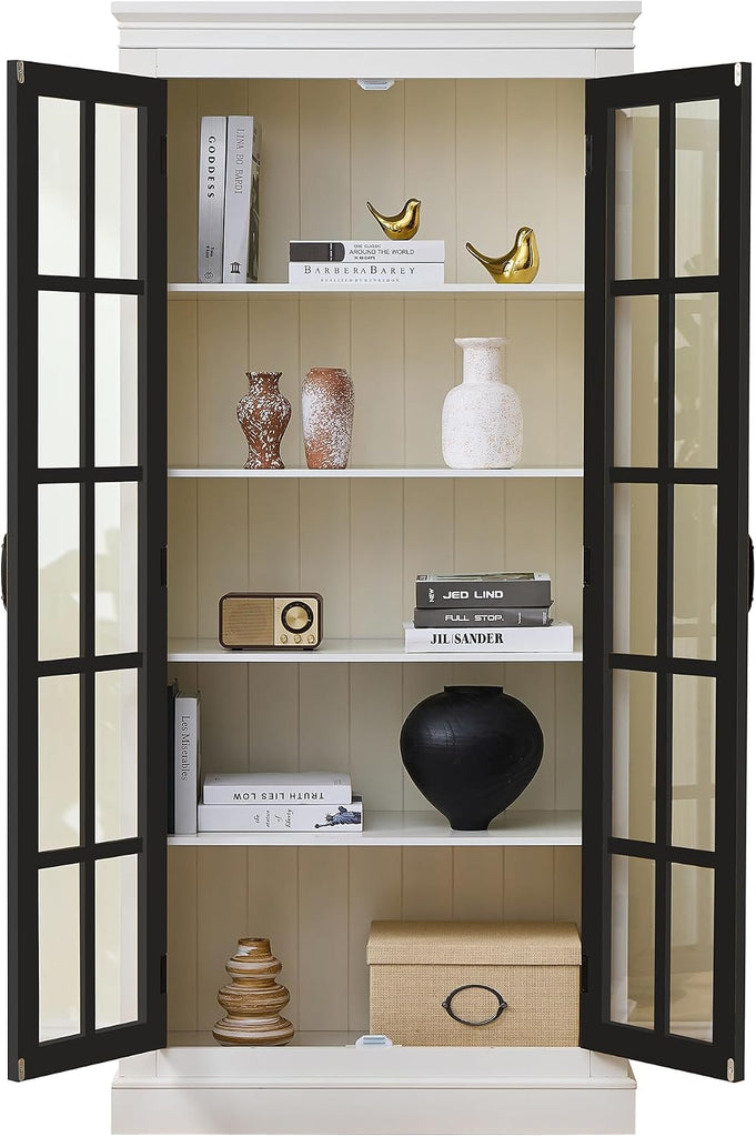 71.2" Tall Display Cabinet with Glass Doors,Rustic Style China Cabinet,Curio Cabinet for Collectibles Figures