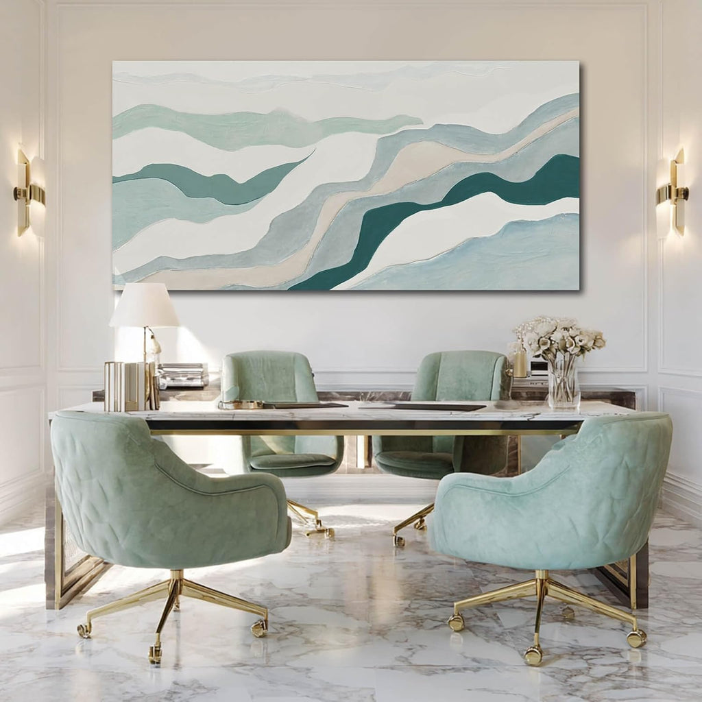 Beige and Teal Abstract Wall Decor Framed Canvas Wall Art Minimalist Home Decor Contemporary Posters Prints Home