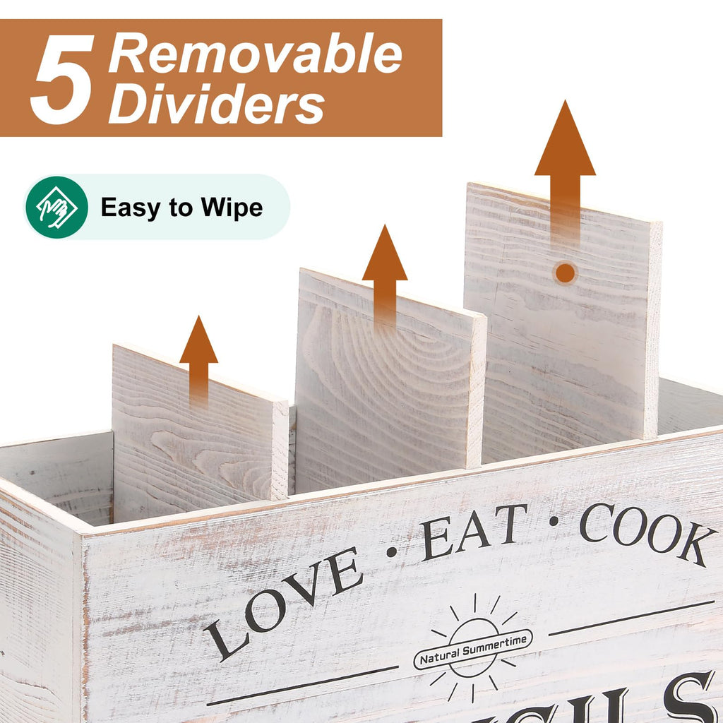 2 PC Wooden Utensil Holder,(With 4-Compartments size*1 + 3-Compartments size*1) Extra Large Kitchen Counter,Cooking