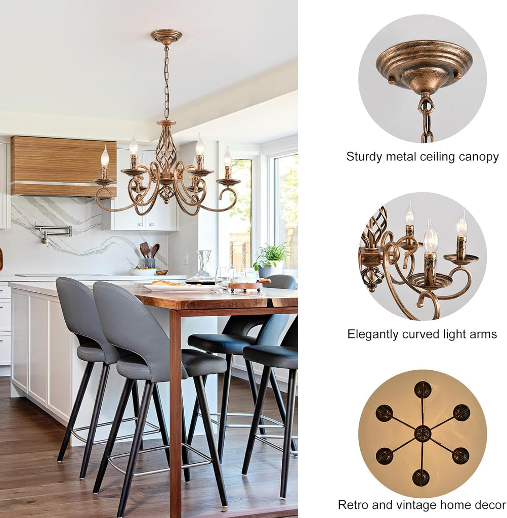Rustic 6-Light Chandeliers,French Country Vintage Chandelier,Metal in Antique Bronze Pendant Chandelier,Pendant Light Fixture for Island Kitchen Farmhouse Dining Room Living Room A109-B07SCZK3TG