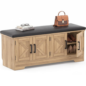 43.3" Farmhouse Shoe Storage Bench with Cushion