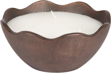 Alessia Scalloped Round Metal Candle Bowl, 8 Inch Diameter, Bronze, Modern Three-Wick Unscented Candle
