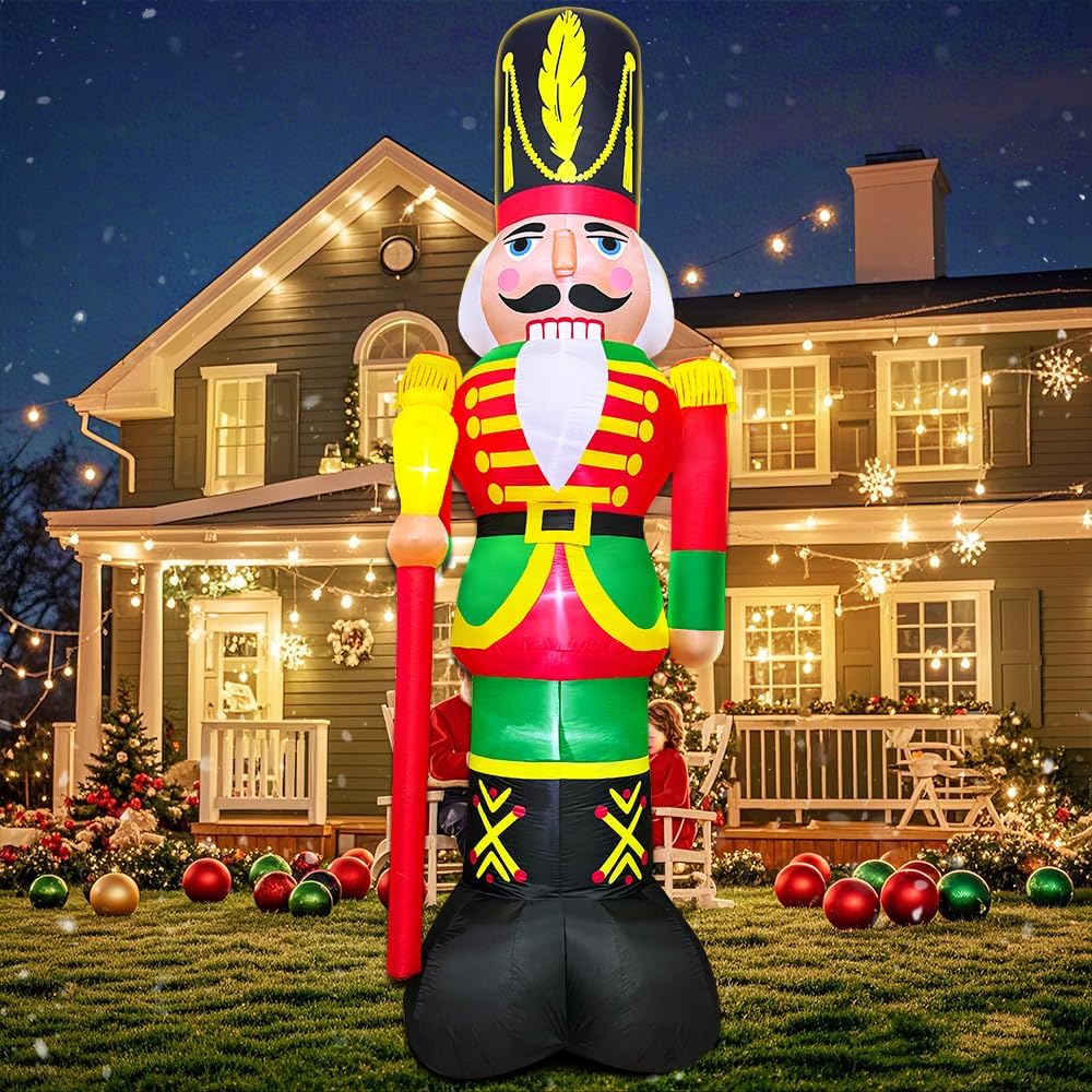 12FT Giant Christmas Inflatables Nutcracker Decoration Outdoor Soldier Blow Up Yard Decor Built-in LED Lights for