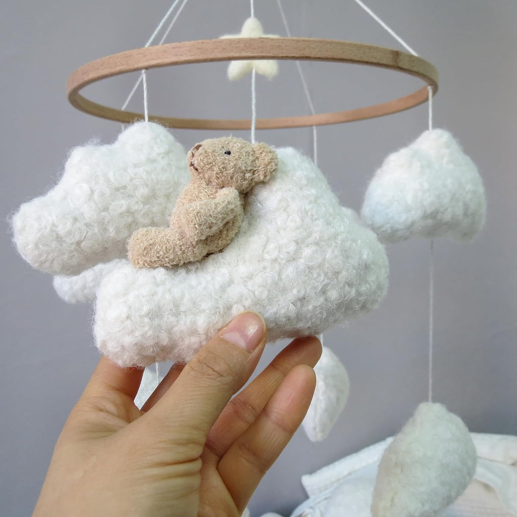 Soft Cloud & Bear Baby Mobile for Crib | Neutral Nursery Mobiles for Baby Crib Mobile for Girls & Boys | Wooden