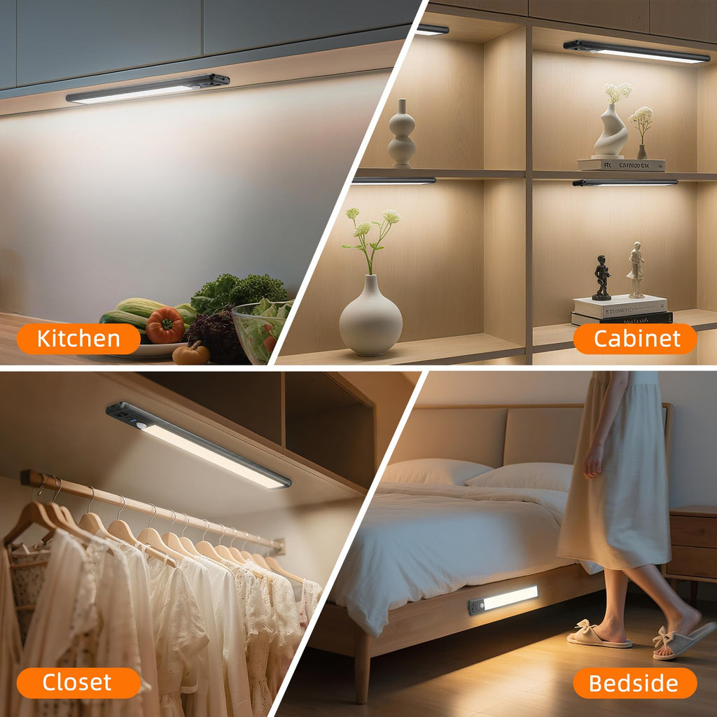 Under Cabinet Lighting Wireless, 10inch Motion Sensor Light, 3Pack-Black