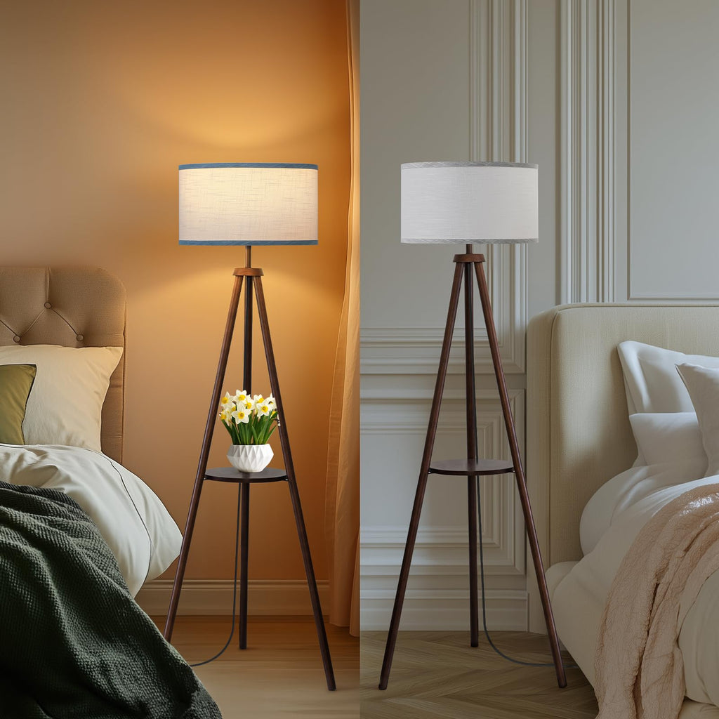 Floor Lamp with 3 Light Modes Adjustable- Wood Tripod Floor Lamp Modern LED Standing Lamps with Dimmable Brightness