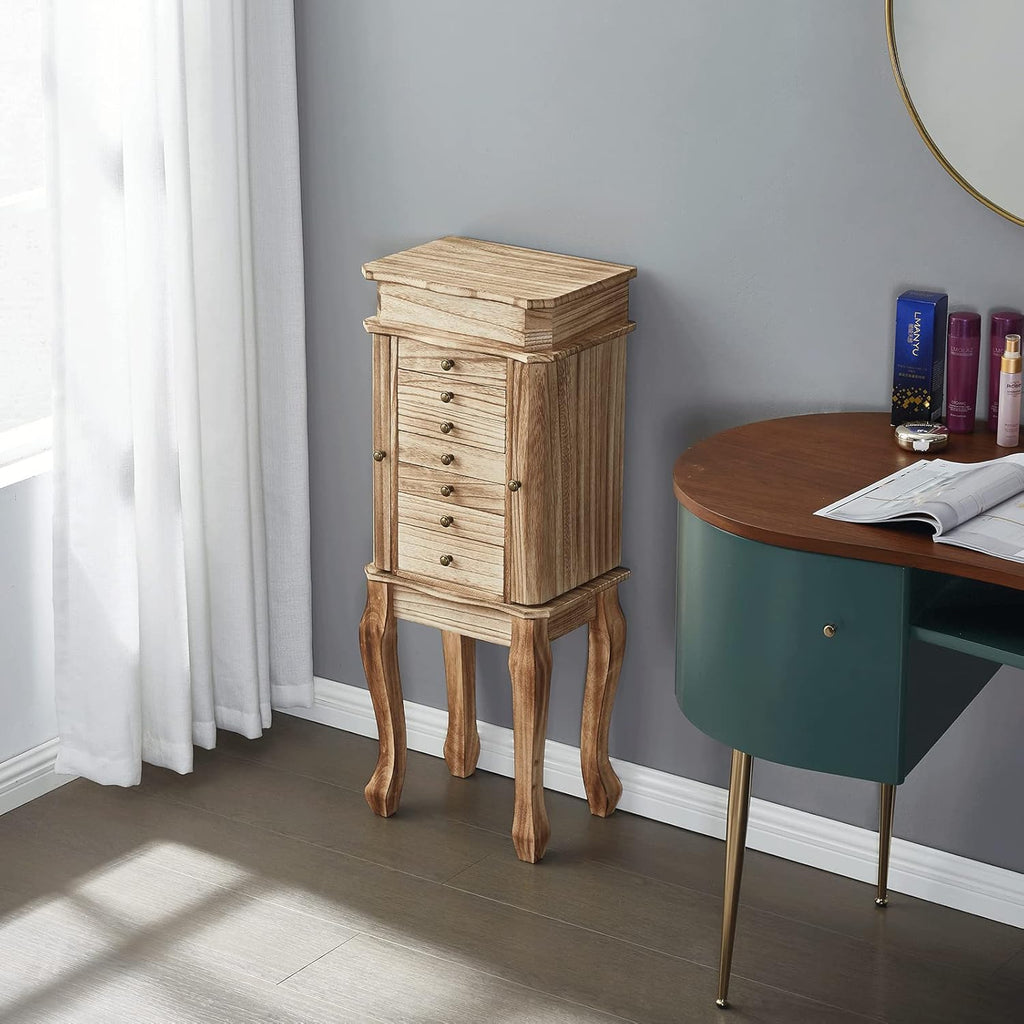 Standing Jewelry Armoire, 7 Drawers & 2 Side Doors Jewelry Amoire Cabinet Standing with Top Flip Makeup Mirror