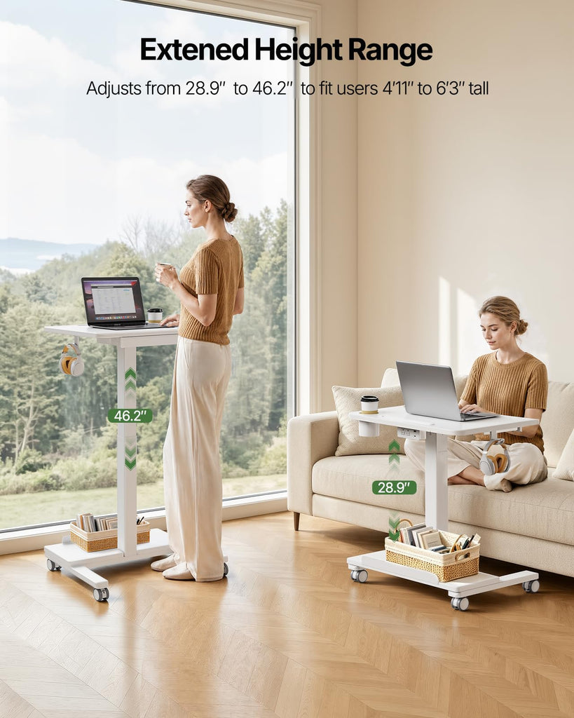 Mobile Standing Desk with Drawer, Height Adjustable Rolling Desk