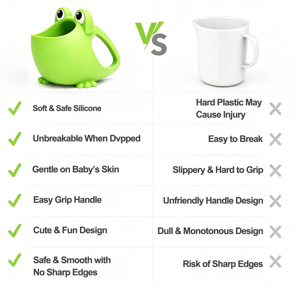 Silicone Baby Rinser Cup Frog Waterfall Bath Hair Rinse Cup, Green