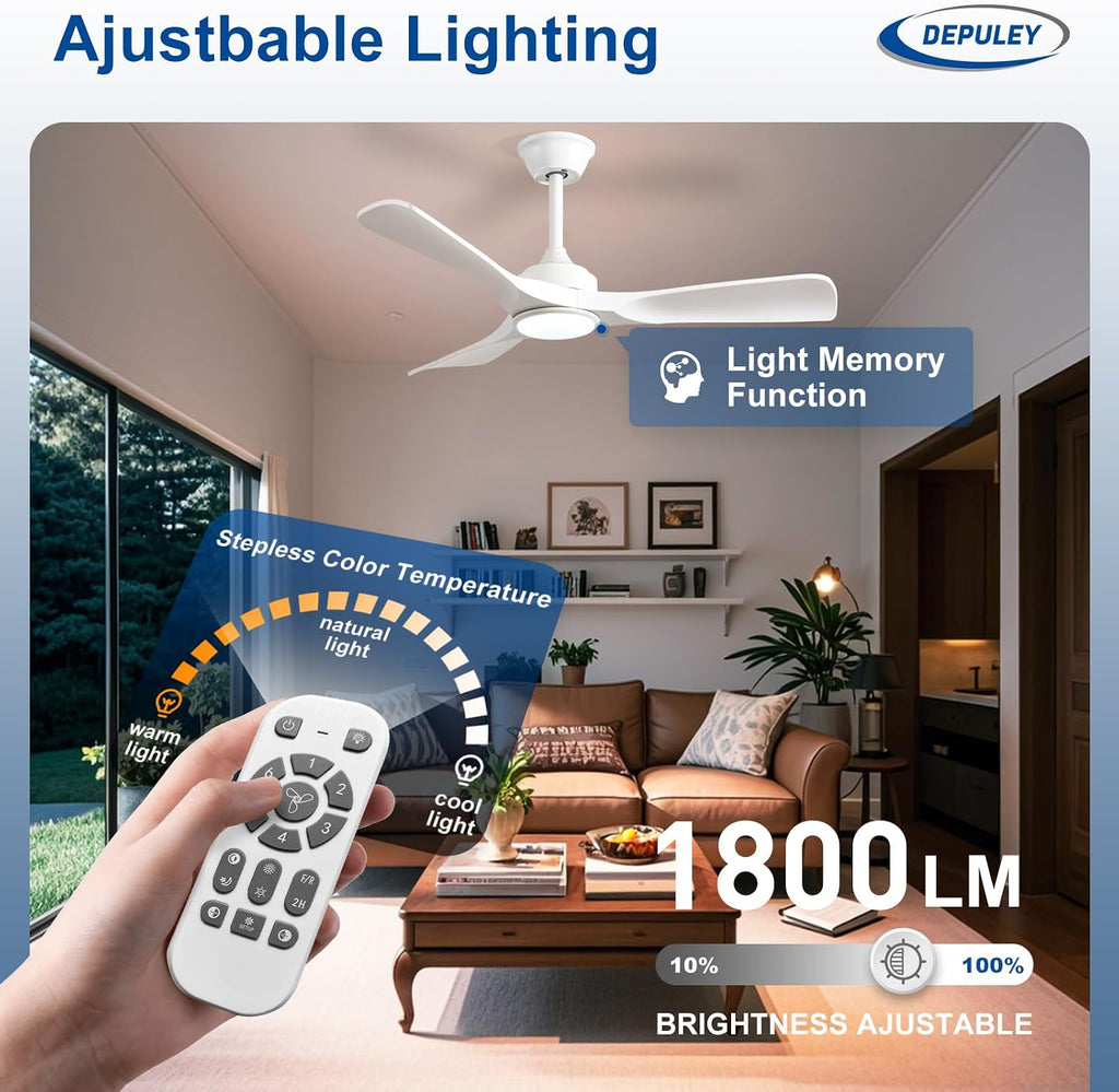 42-Inch Ceiling Fan with Light: White 3 Blade Indoor Outdoor Fans for Patios - Dimmable Ceiling Fan with Remote APP Control Ultra Quiet DC Motor Reversible 6 Speed Timer A101-B0F83L8L8K