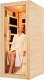 1-Person Infrared Sauna for Home, 110V Spruce Wood Dry Sauna with Foot Warmer, Compact Indoor Spa with LED Light, Heats Up to 149°F