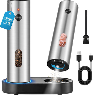 Electric Salt and Pepper Grinder Set, 110 ml Rechargeable Automatic Salt and Pepper Shakers with Adjustable - Set of 6