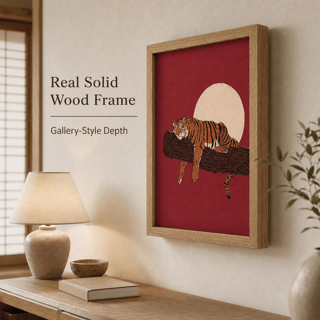 Japanese Sleeping Tiger Framed Wall Art Bold Red Amber Wildlife art