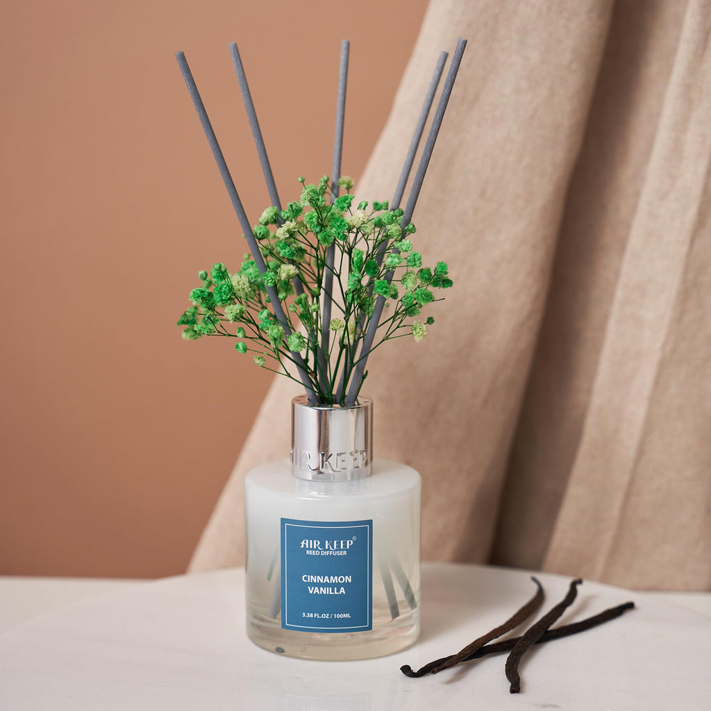 Reed Diffuser Set, 3.38 fl oz (100 ml) - Cinnamon Vanilla Oil Diffusers with 8 Reed Sticks, Home Fragrance Reed