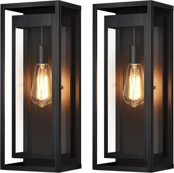19" Outdoor Wall Lights, 2 Pack Large Size Matte Black Outdoor Sconce Lights with Clear Glass Shade, Waterproof Porch Lighting Exterior Light Fixture for Front Door, Garage A123-B0F2MVNFBY