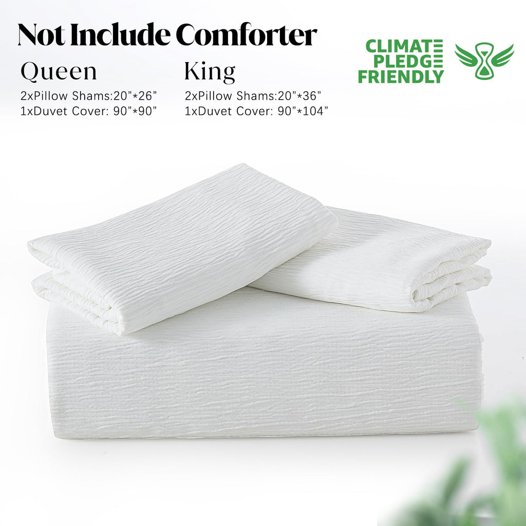 Textured Duvet Cover Set, White, Faux Cotton, 3 Piece