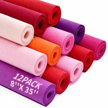 12 Rolls 8"x35" Large Stiff Felt Sheets, 1mm Felt Fabric Sheet for Crafts