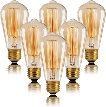 ST64 Incandescent Light Bulbs 40W E26 Dimmable Edison Bulbs 6 Pack