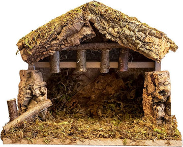 Nativity Wooden Stable Creche for Christmas Nativity Set, 10 inches x 5 inches x 8 inches, Made in Italy