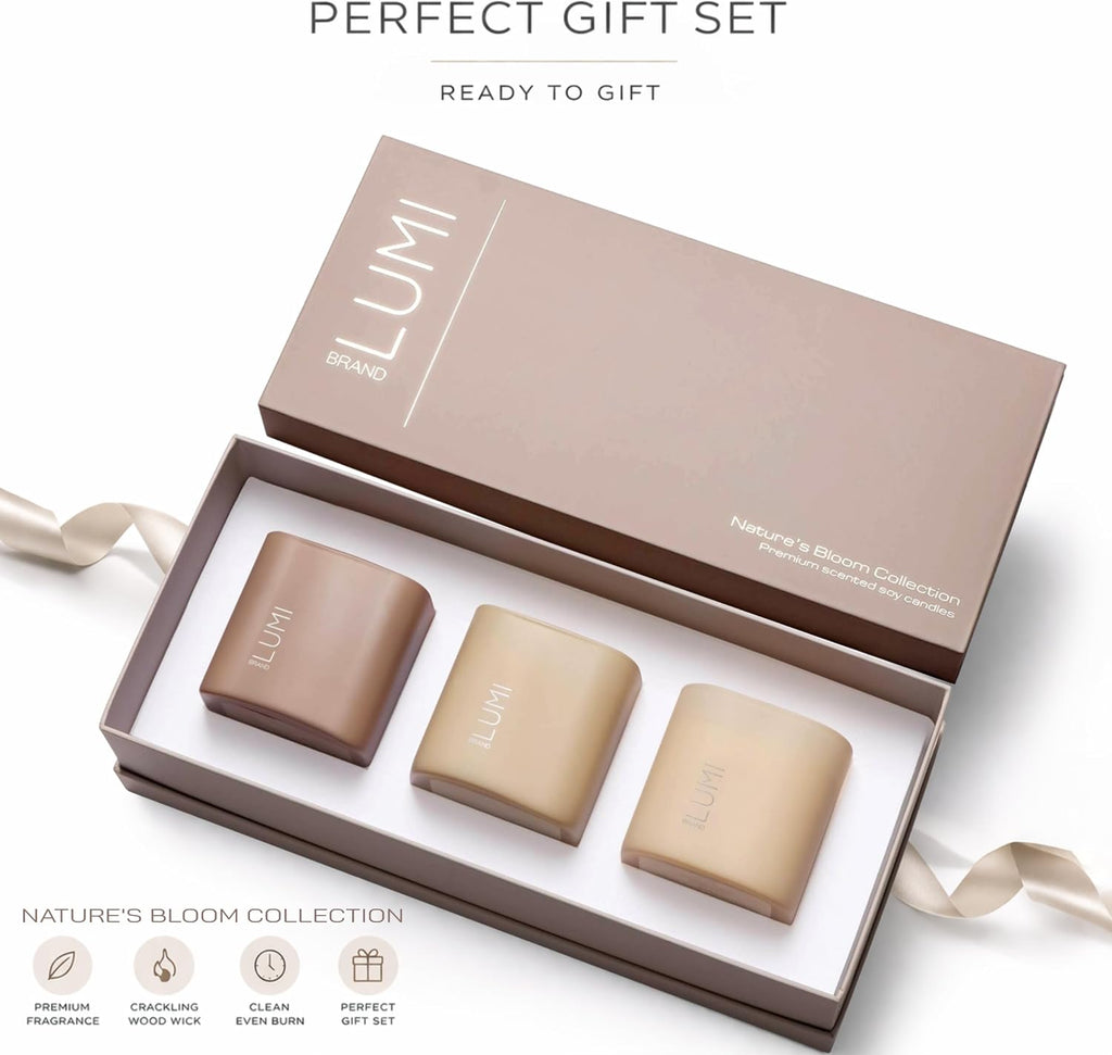 Premium Scented Soy Candles Gift Set | Nature's Bloom Collection - Gardenia, Hilton Garden and Rose & Oud - Set of 3