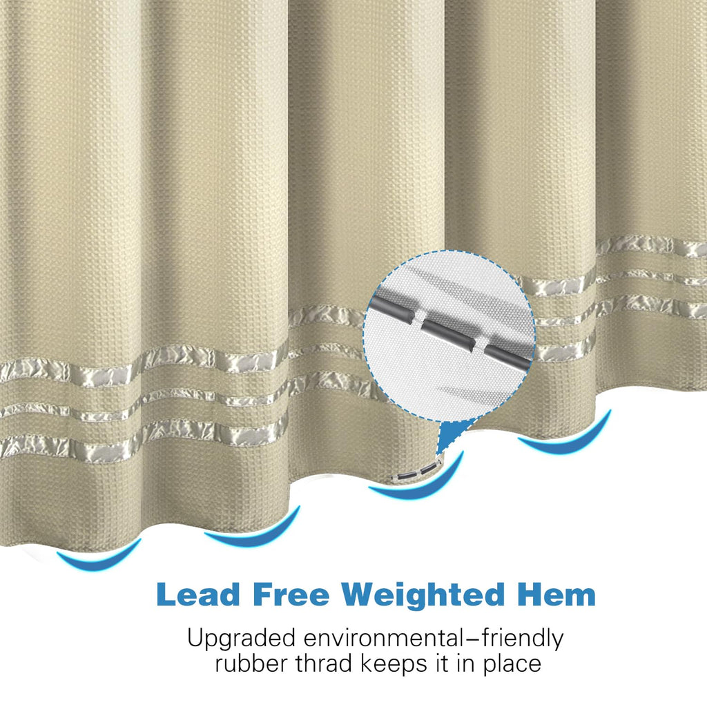 Shower Curtain Set Waffle Weave Curtain Fabric Shower Curtain Set Hook Free Removeable Liner, Machine Washable