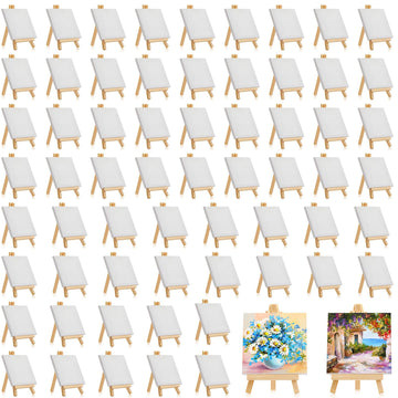 32 Pack Mini Canvas with Easel for Painting Wood, 2.4 x 2.4 Inch