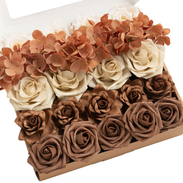 Artificial Fake Faux Gardenia Roses Brown