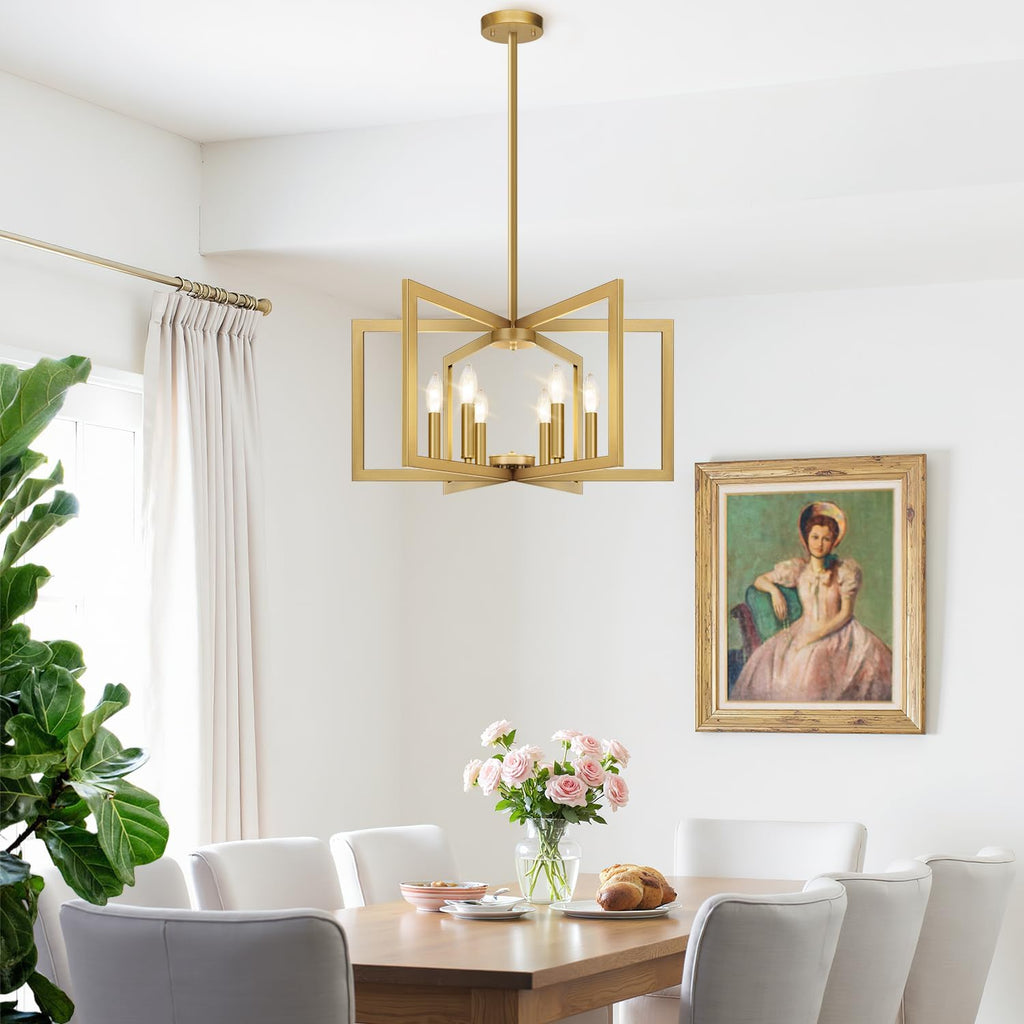 25"-61" Height Adjustable Modern Gold Chandelier for Dining Room, No Assembly Required Gold Dining Room Light Fixture