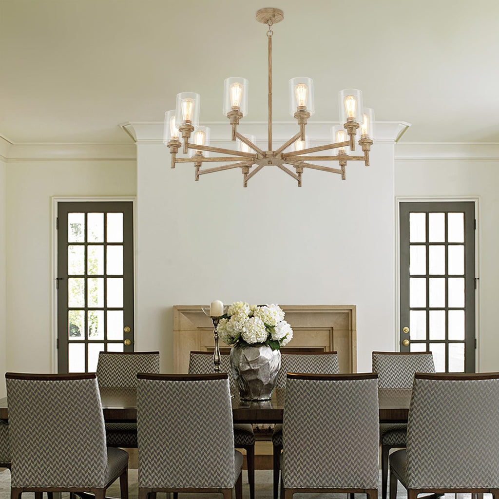 10-Light Large Farmhouse Chandeliers with Glass Cover 41"