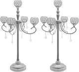 2 Pack 5-Arm Crystal Candelabra Candle Holder 33.8 Inches Tall Floor Candle Holder Candelabras Centerpieces for Table