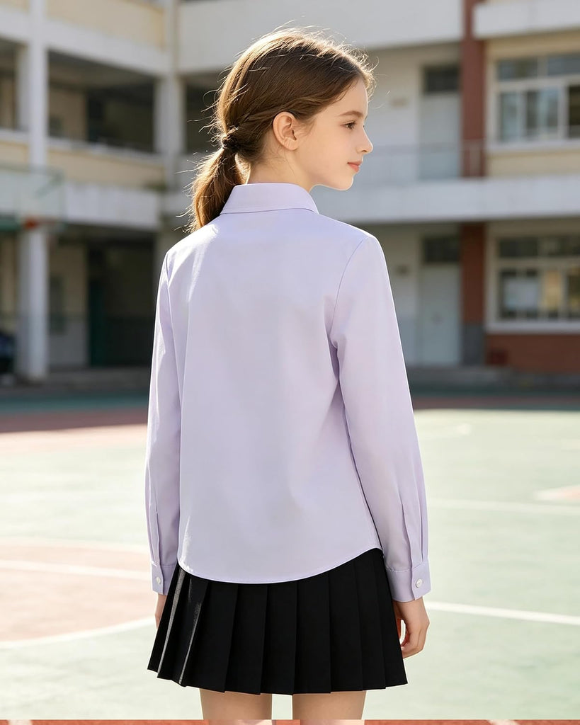 Girls Shirts Button Down Long Sleeve Girl School Uniform Blouse