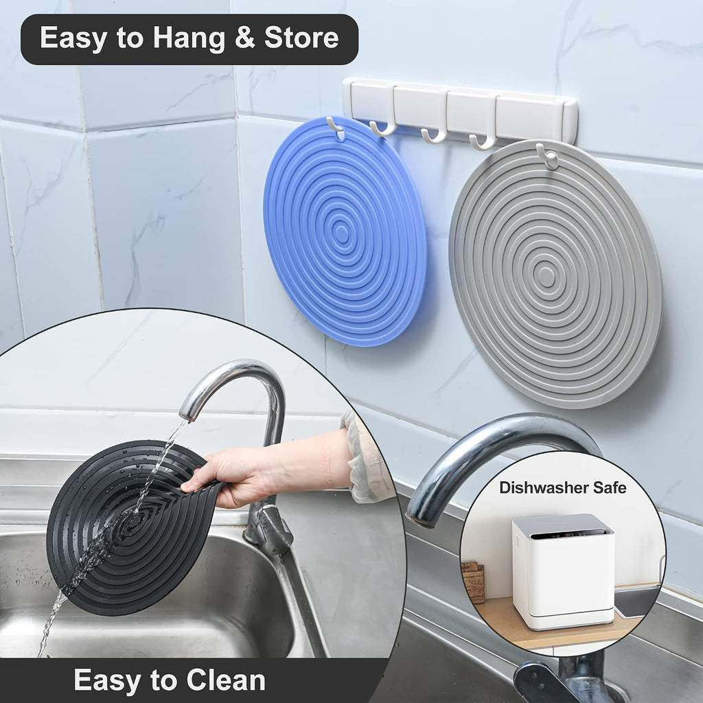 Silicone Trivets Mats for Pots and Pans, Heat Resistant Pot Holders, Flexible Hot Pads Table, Non Slip Mats, Dia11.81