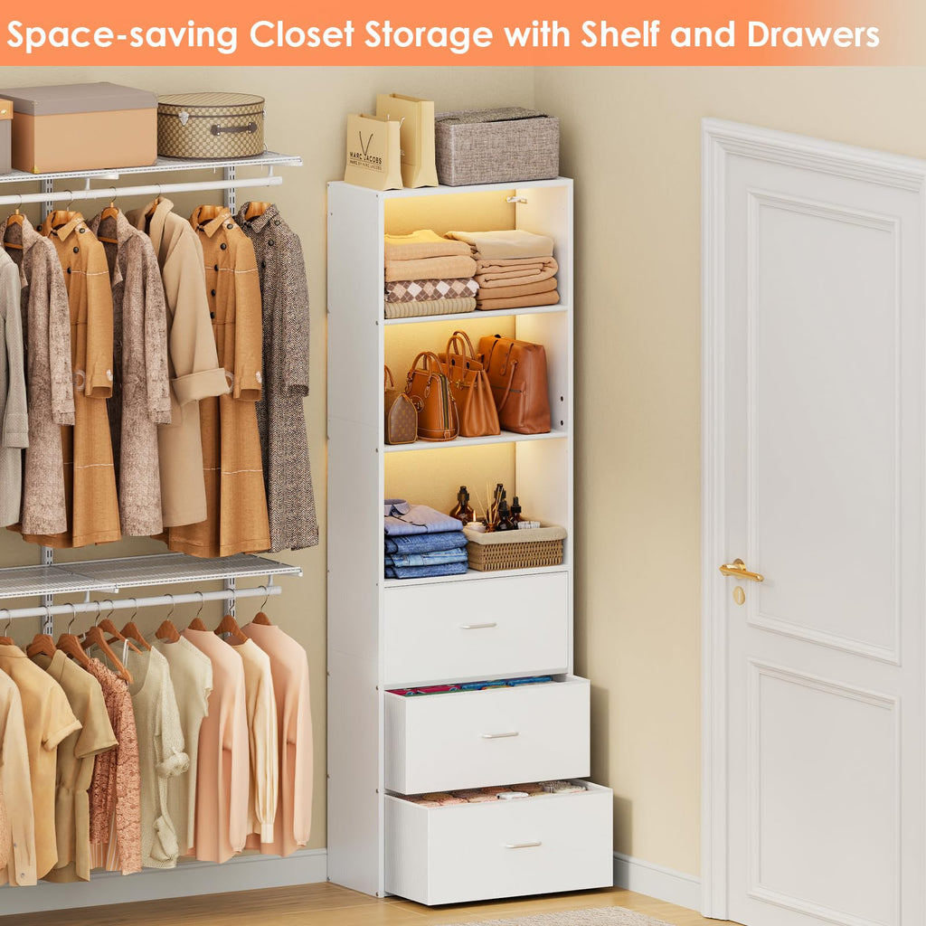 21.3" Wide Tall Wood Closet Organizer System with 3 Fabric Drawers
