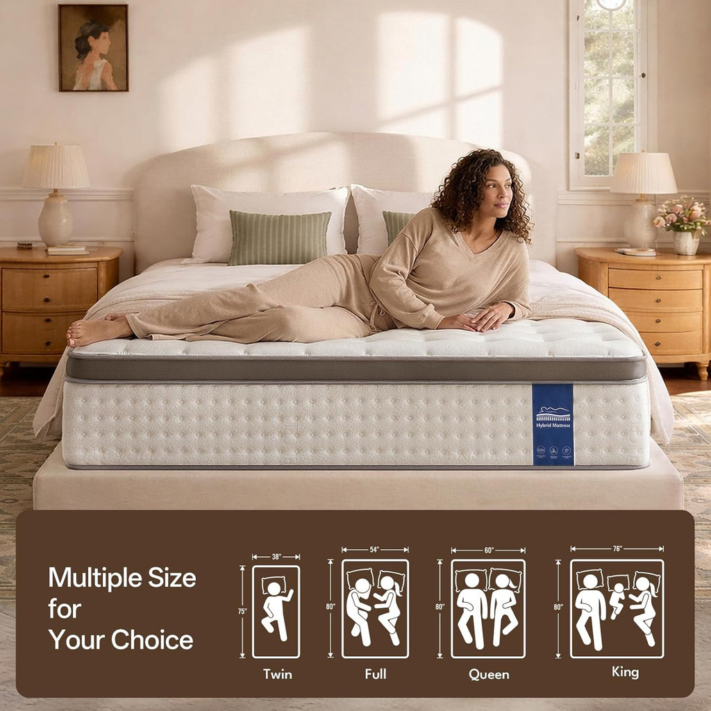 12 Inch Full Size Mattress Hybrid Full Mattress in a Box, Memory Foam Mattress with Pocket Springs, Medium Firm