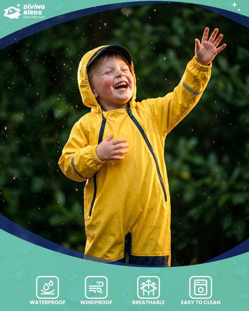 Kids Toddler Rain Suit Waterproof Coverall, Hooded Full-Body Raincoat For Outdoor Play