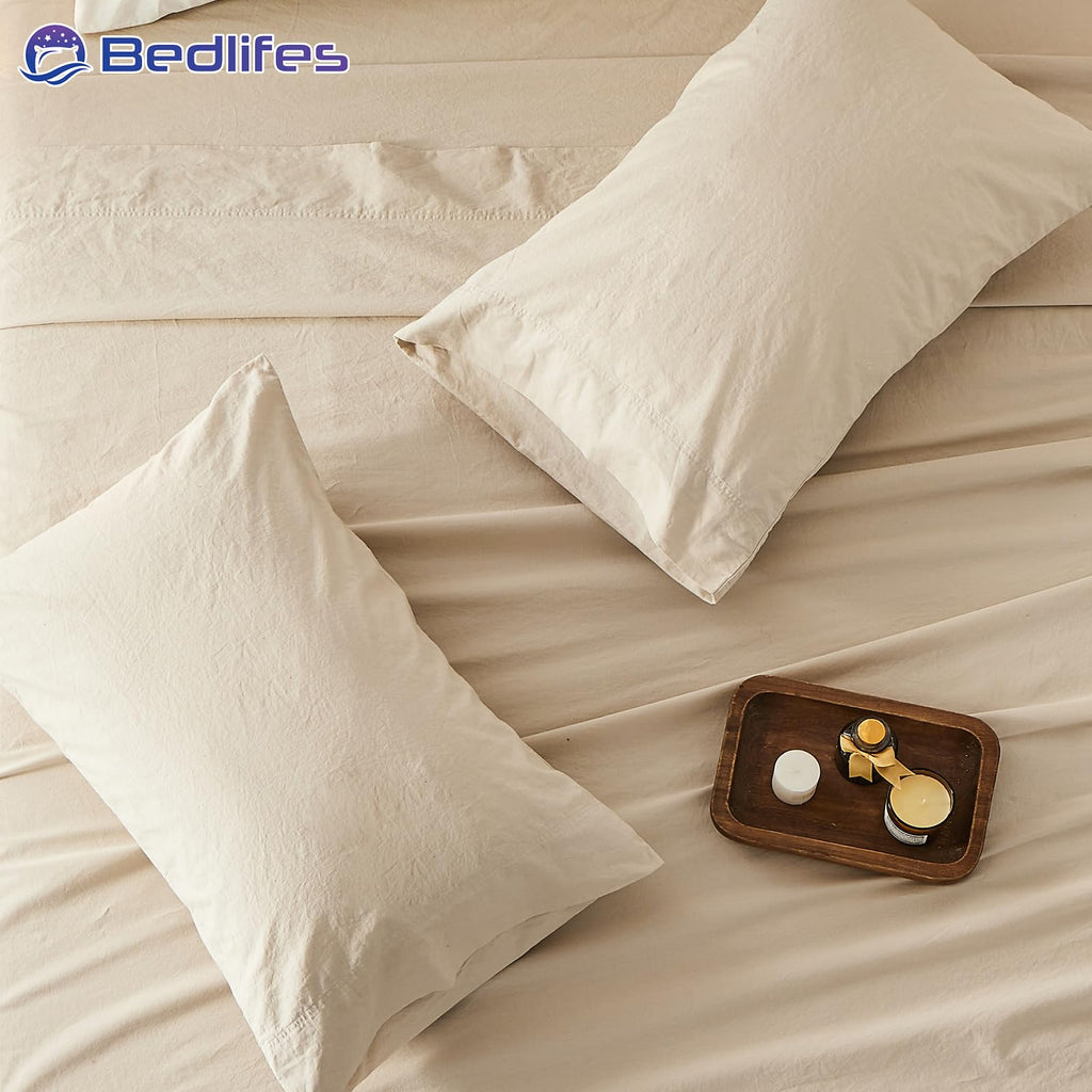 100% French Linen Bed Sheet Set - 16" Deep Pocket, 4-Piece
