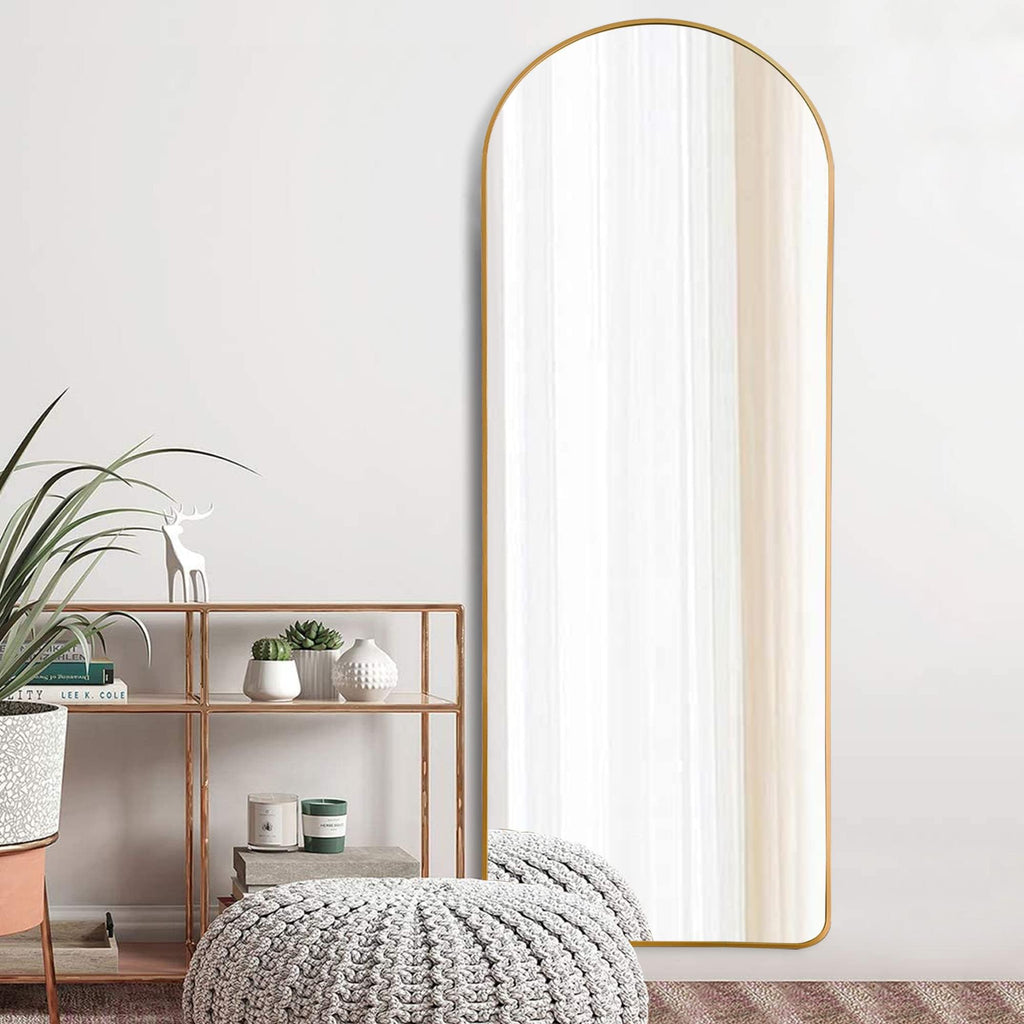 Arched Full Length Mirror Floor Mirror with Stand Bedroom Dressing Mirror Full Body Wall Mirror (Gold, 65" x
