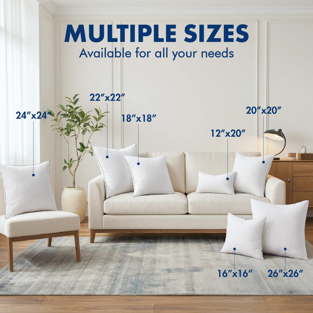 18x18 Inch Pillow Inserts with 100% Cotton Cover - Set of 2