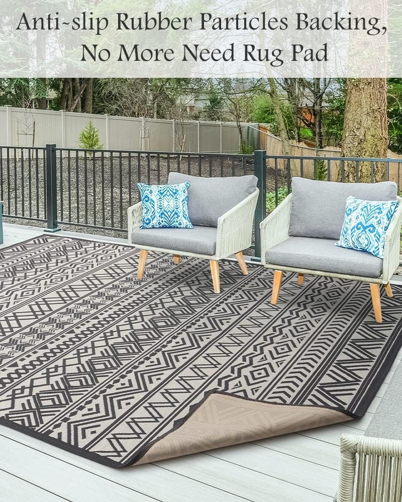 Outdoor Rug Carpet, Flatweave Textured Outdoor Patio Rug Non Slip Indoor Outdoor Rugs with Rubber Particles