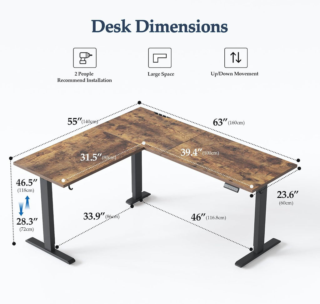 L Shaped Standing Desk 63 x 55 Inch, Electric Height Adjustable Corner Desk Workstation, Ergonomic Sit Stand Computer