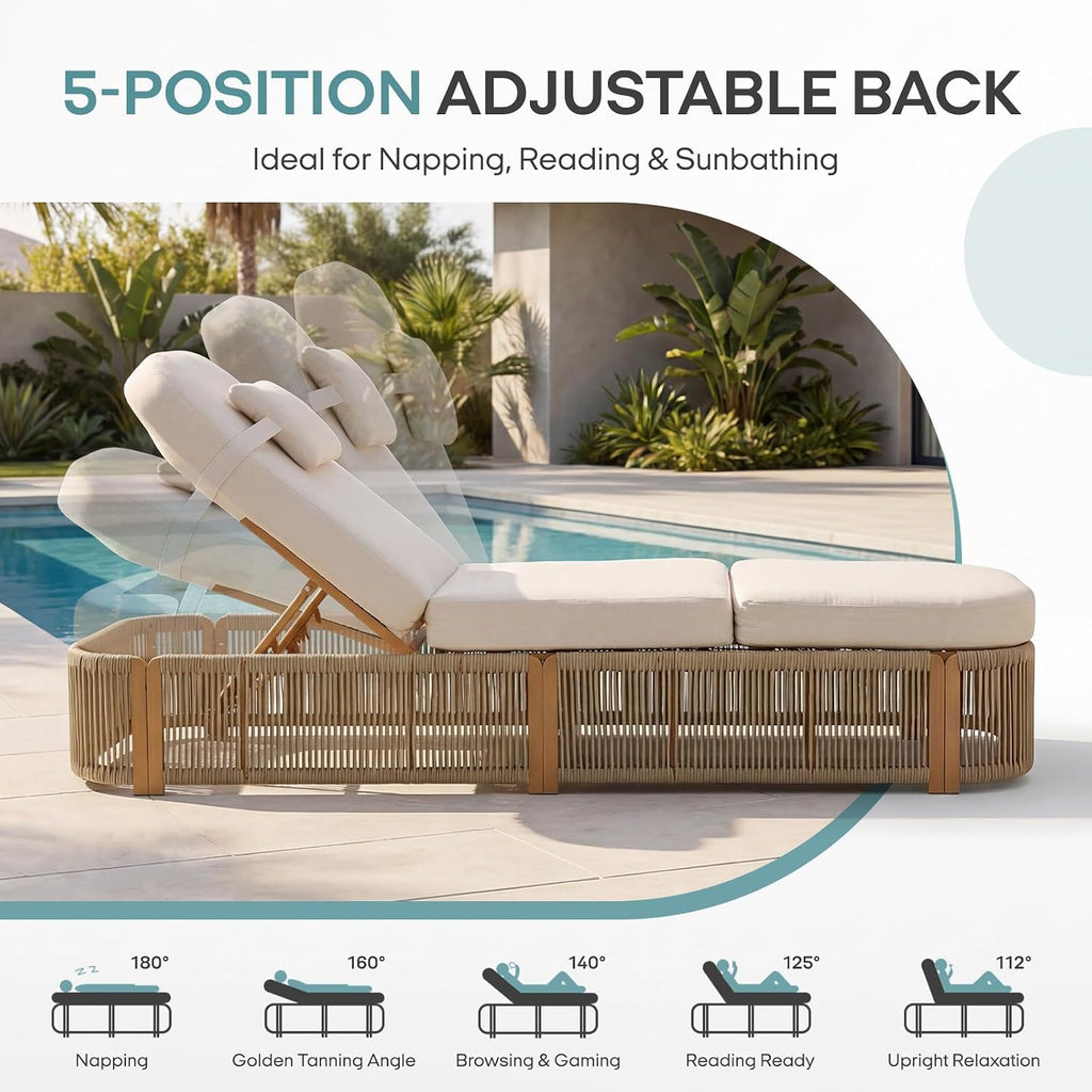 Outdoor Chaise Lounge Chairs Set of 4, 5-Position Adjustable Patio Reclining Lounge Chairs with Cushion, All-Weather