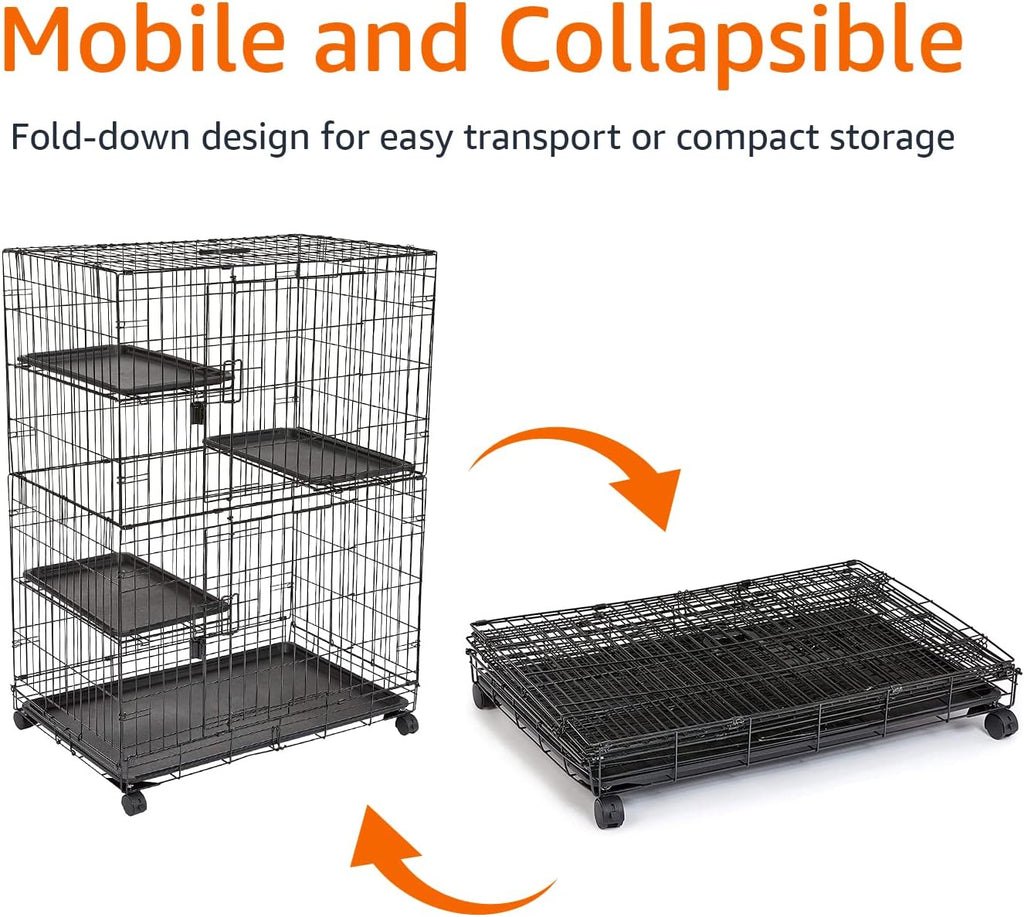 Large 3-Tier Cat Cage Playpen with Easy to Clean Removable Tray, Front Doors, Portable, Foldable, 35.8" x 22.4" x