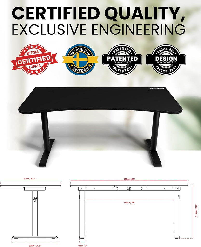 Arena Ultrawide Curved Gaming Desk Pure Black | Full Surface Water-Resistant Desk Mat, Monitor Mount Cut-Outs, Cable