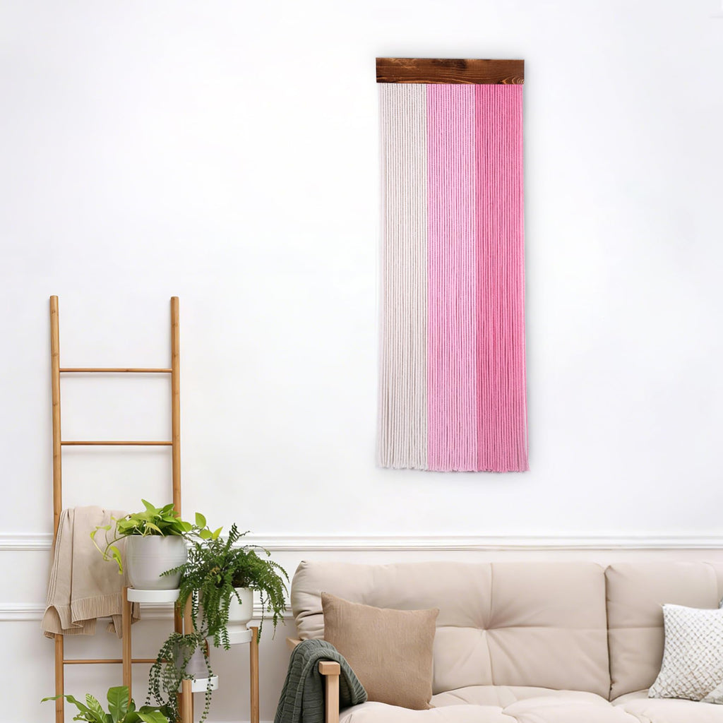 Pink Macrame Wall Hanging Boho Pink and Beige Wall Decor Woven Striped Macrame Wall Art Bedroom Office Apartment Yoga